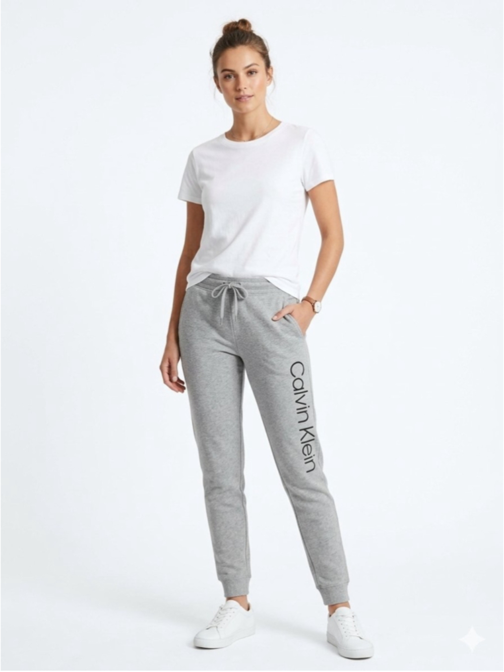 Women's Calvin Klein Joggers Size M Grey Black Logo Track Pants - 896